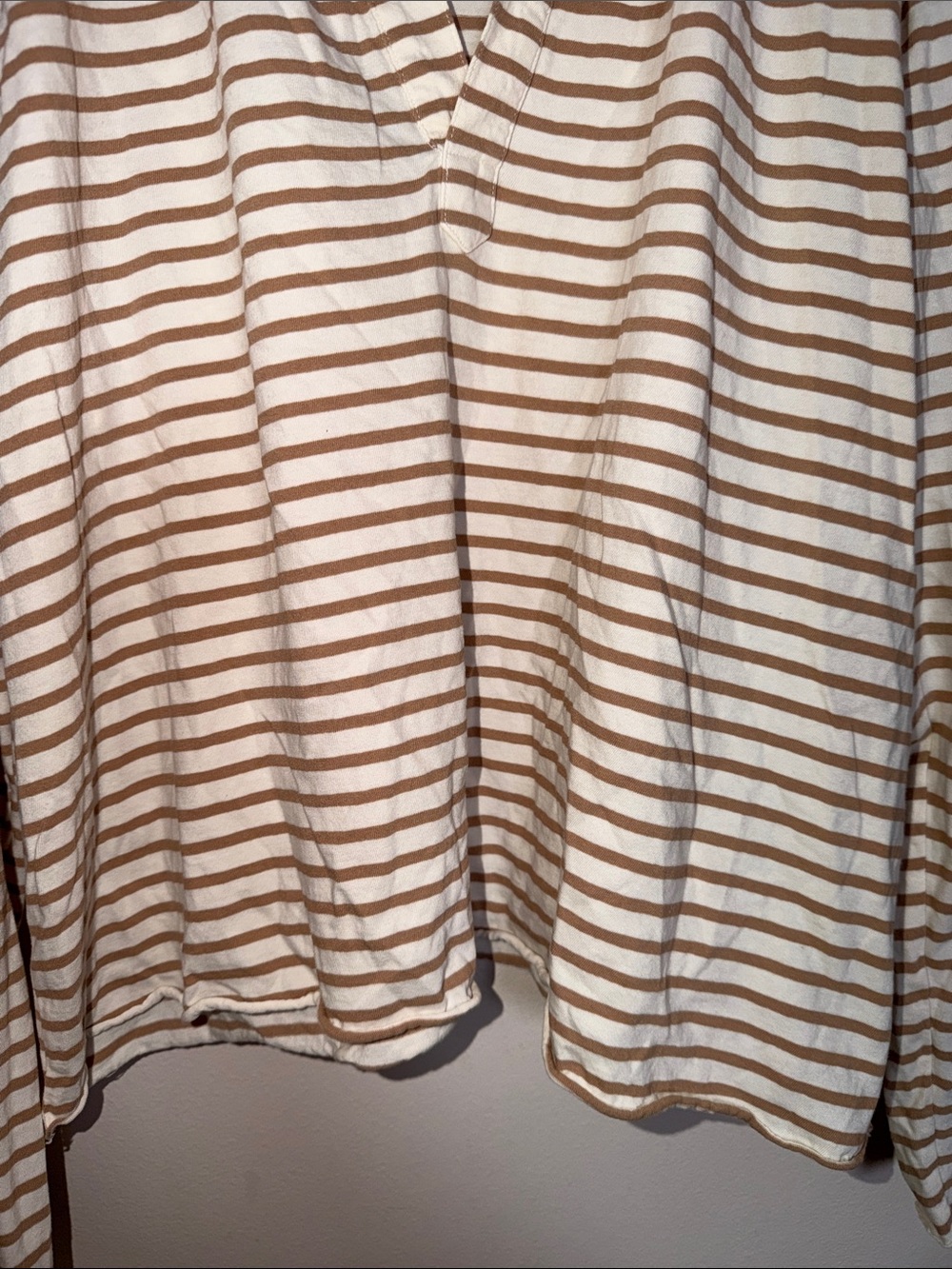 Frank & Eileen Patrick Popover Henley Vintage White and Camel Stripe Size L - Picture 6 of 9